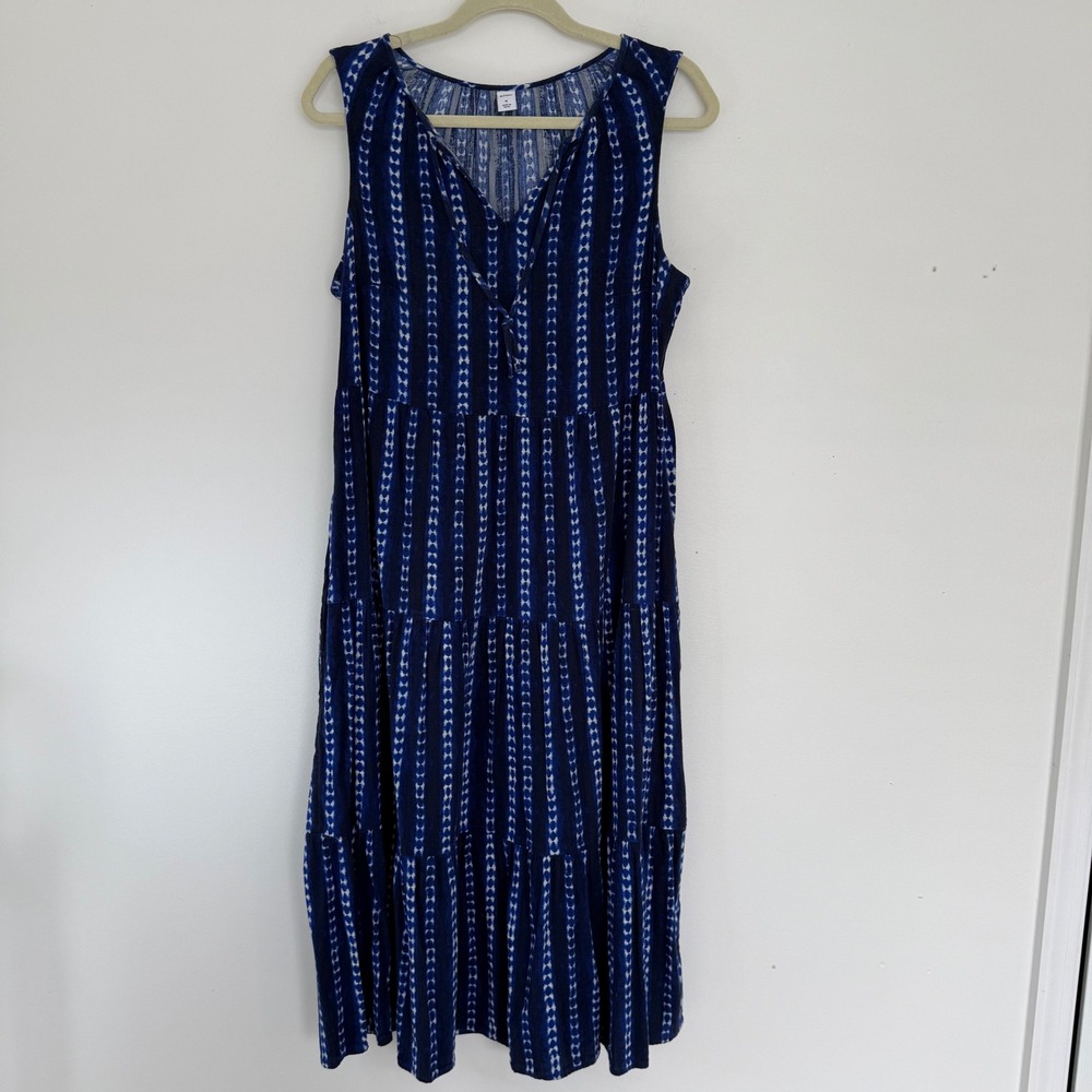 Old Navy Tiered Sleeveless Dress Medium Indigo Blue Boho Coastal Beach Travel